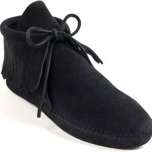 Women's Suede Fringe Boots Softsole Leather Moccasin Style Black Size 9